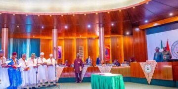 President Tinubu Swears In RMAFC, FCC Commissioners, 8  Permanent Secretaries