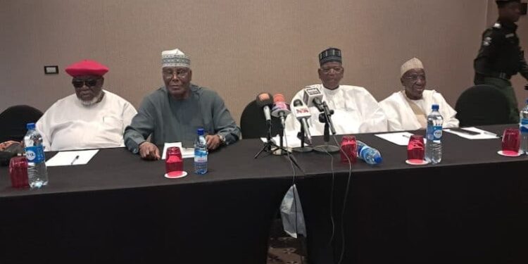2027 : Former APC National Chairman, John Oyegun, Aregbesola, Atiku, David Mark, Obi, Amaechi Team Up Against Tinubu