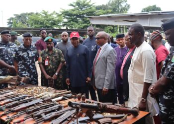 Gov. Mbah Lauds DSS, Army, Others, Inspects Arms Cache Seized From ESN Terrorists