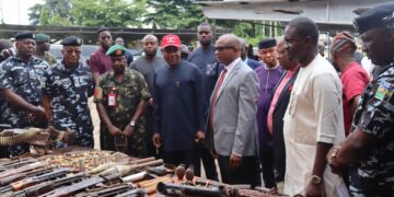 Gov. Mbah Lauds DSS, Army, Others, Inspects Arms Cache Seized From ESN Terrorists