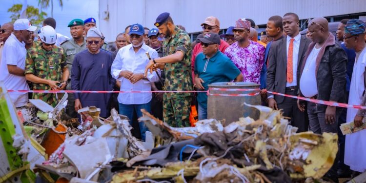 Governor Aiyedatiwa Visits Scene of Igbokoda Military Plane Crash, Says Pilot Averted Bigger Disaster