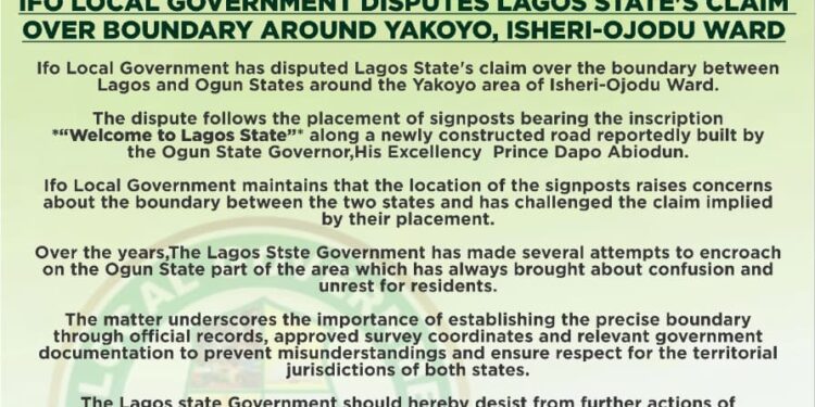Boundary Dispute : Ifo LG Chairman Urges LASG To Call Ojodu Chairman To Order Over Signpost